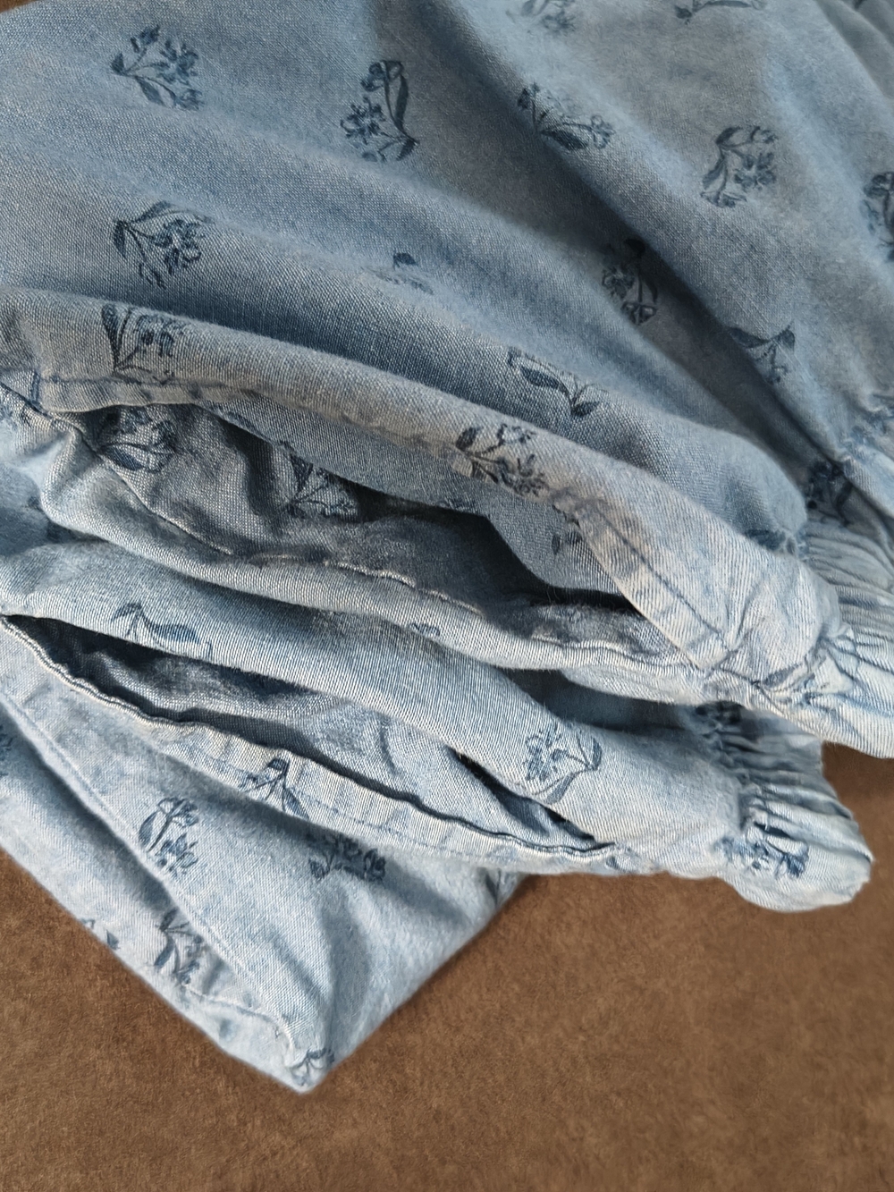 Basic Editions Light Blue Denim Jogger Pants with Navy Floral Accents - Picture 8 of 8
